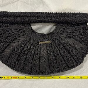 O’Neill Black Woven Straw Crochet Clutch Handbag Snap Closure